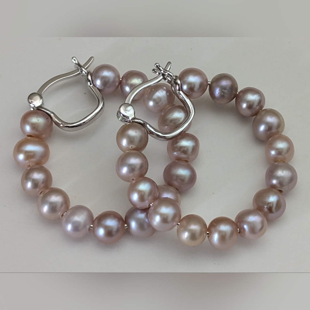 Pink Cultured Freshwater Pearl Rhodium Over Sterling Silver Hoop Earrings